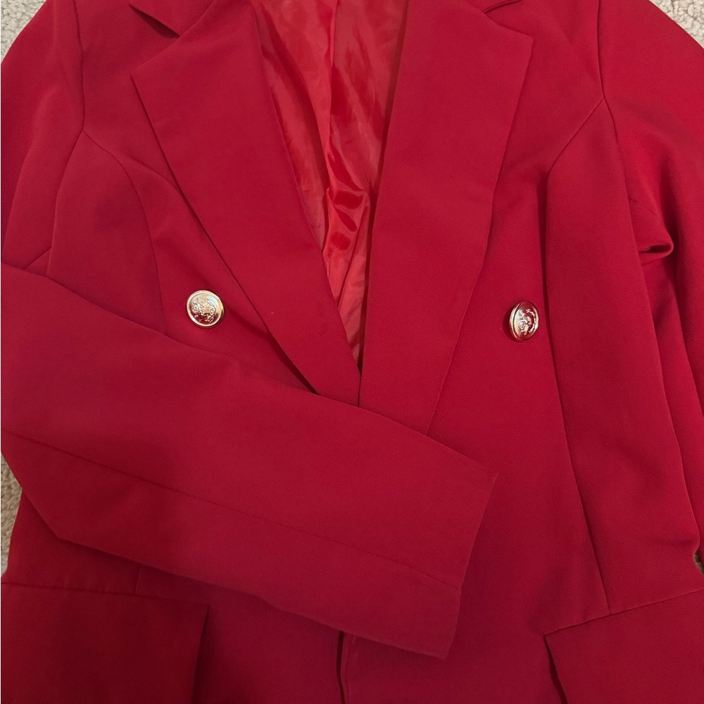Stylish Women's Red Blazer with Gold Buttons